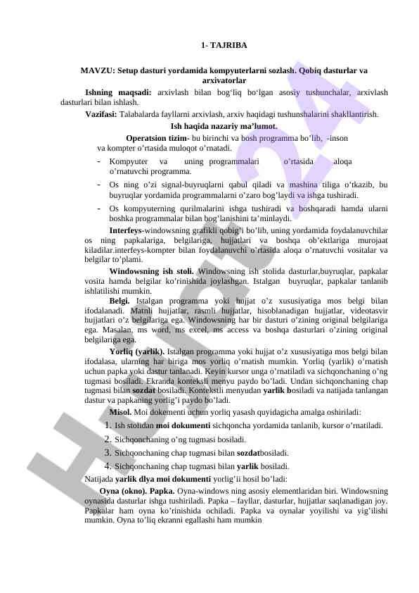Kompyuterlarni sozlash va arxivlash dasturlari