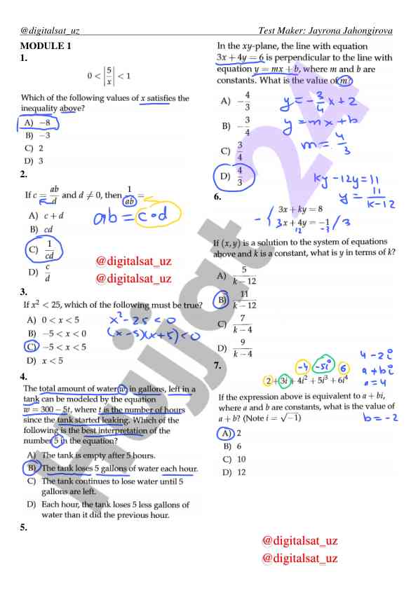 Matematika testi modul 1: turli savollar