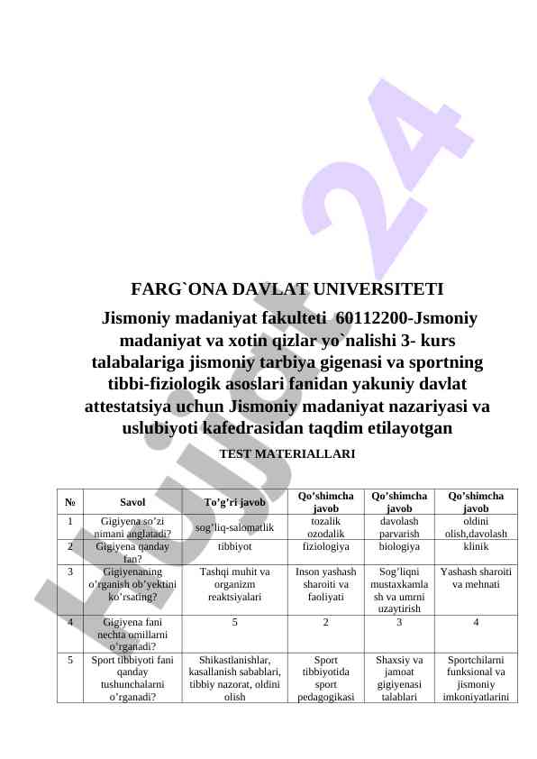 Jismoniy tarbiya gigenasi va sport tibbi fiziologiya testlari
