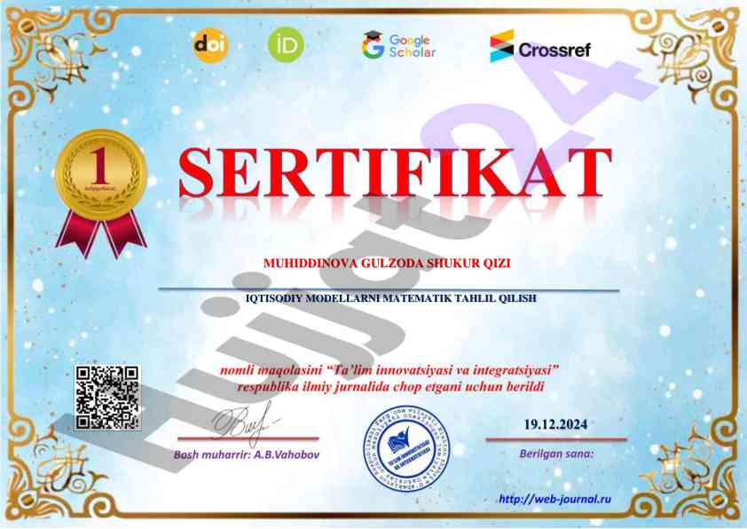 Iqtisodiy modellarni matematik tahlil qilish