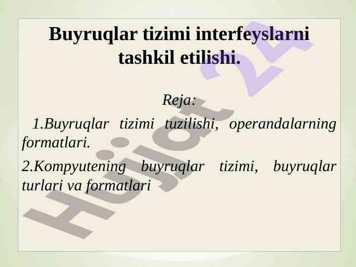 Buyruqlar tizimi interfeyslarining tashkil etilishi