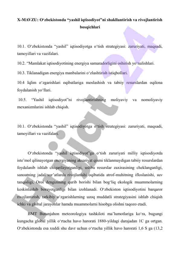 O‘zbekistonda yashil iqtisodiyot rivoji va strategiyasi