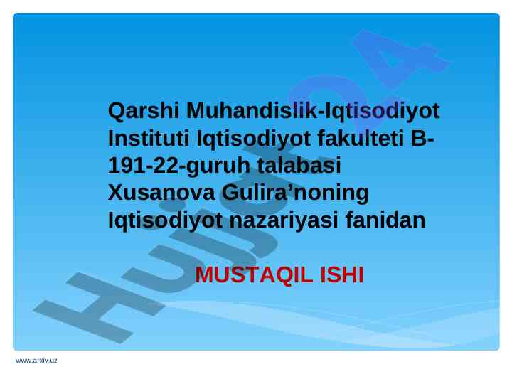 Sof raqobat sharoitida narxlarning shakllanishi