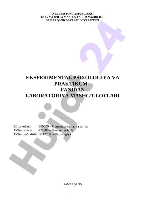 Eksperimental psixologiya va praktikum fanidan mashg'ulotlar