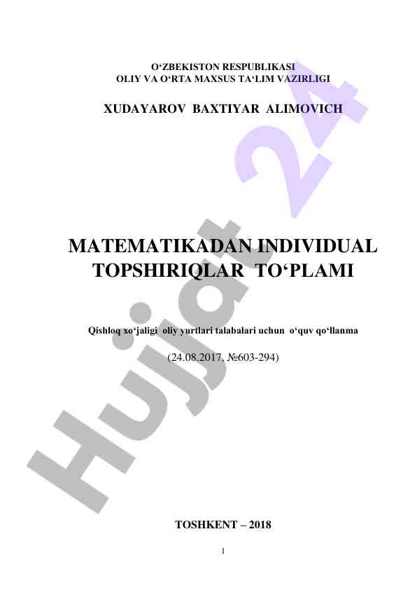 Matematikadan individual topshiriqlar to‘plami