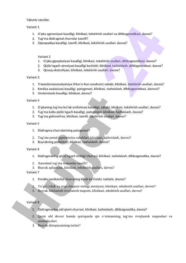 O'pka kasalliklari va ularning diagnostikasi