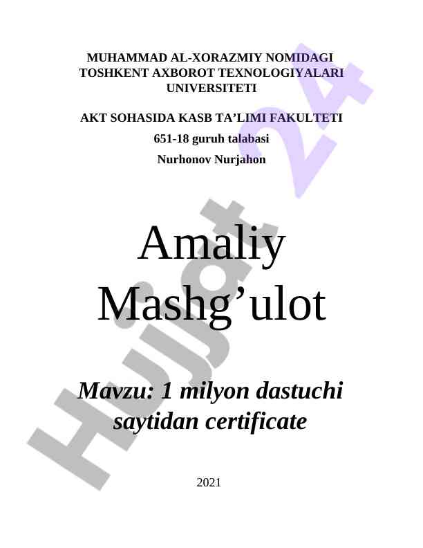 Amaliy mashg'ulot mavzusi: 1 million dasturchi sayti