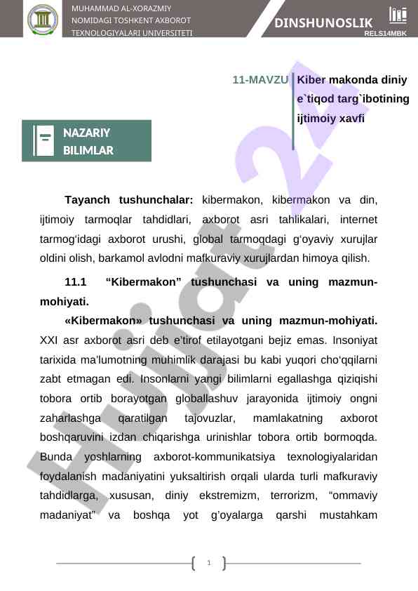 Kibermakon va ijtimoiy tarmoqlar tahdidlari