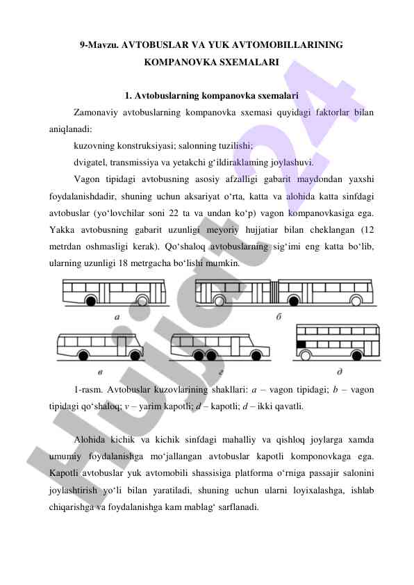 Avtobuslar va yuk avtomobillarining kompanovka sxemalari