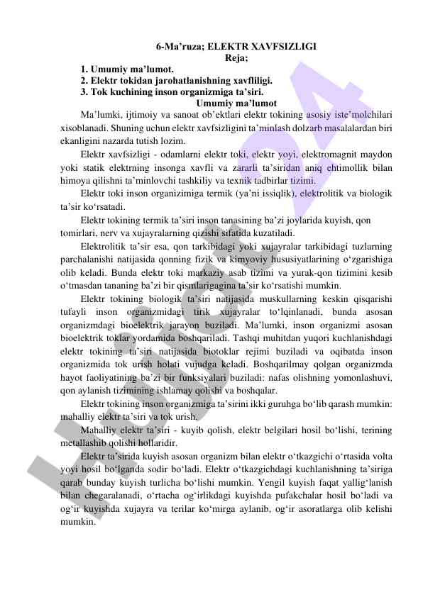 Elektr xavfsizligi asoslari va ta'sirlari