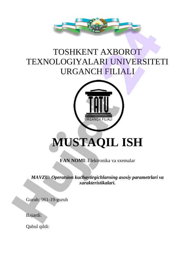 Operatsion kuchaytirgichlarning asosiy parametrlari
