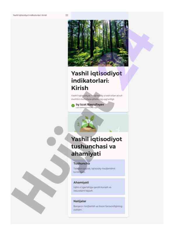Yashil iqtisodiyot indikatorlari va ahiyati