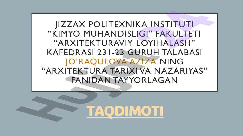 Antik davrdagi shaharsozlik tarixi va nazariyasi