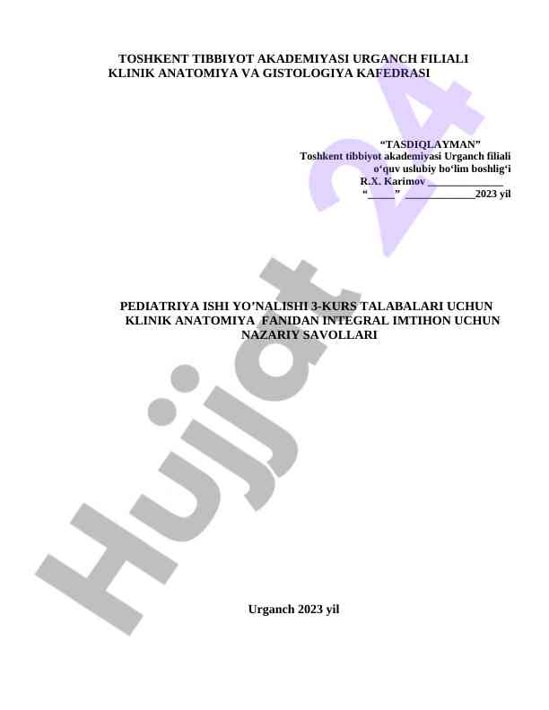 Nazariy savollar klinik anatomiyadan 3-kurs uchun