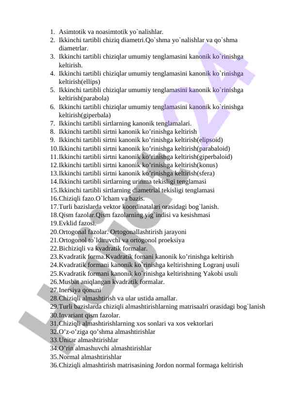 Ikkinchi tartibli chiziqlar va sirtlar umumiy tenglamalari