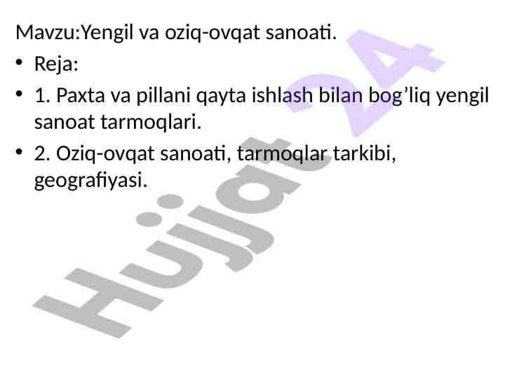 Yengil va oziq-ovqat sanoati tahlili