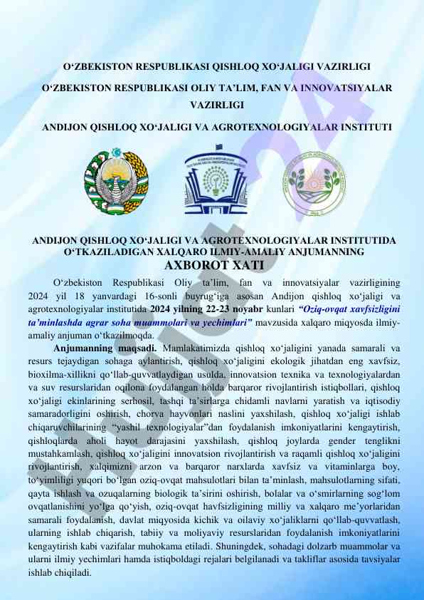 Oziq-ovqat xavfsizligini ta'minlashda agrar soha muammolari
