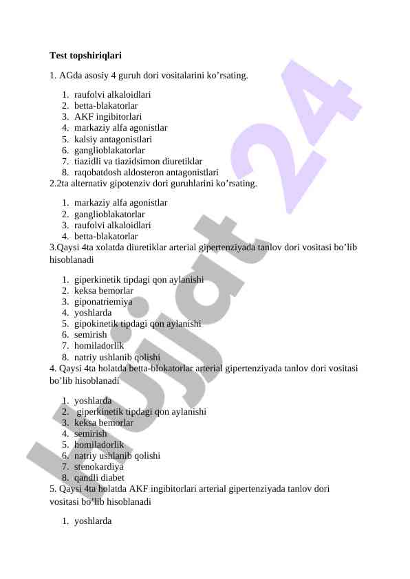 Tibbiy test topsiriqlari haqida ma'lumotlar