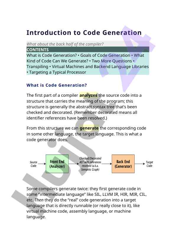 Introduction to code generation in compilers