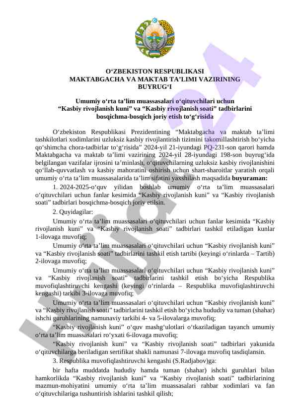 Kasbiy rivojlanish kuni va soati tadbirlari
