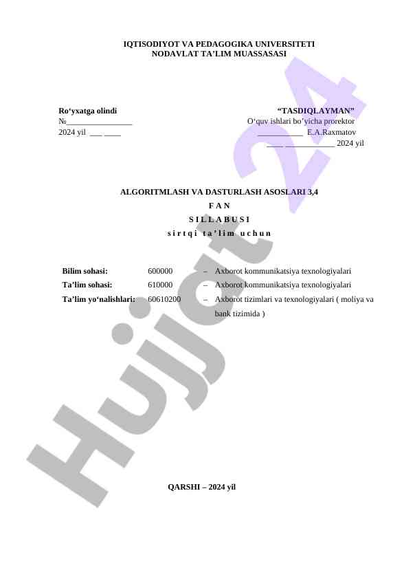 Algoritmlash va dasturlash asoslari sillabusi
