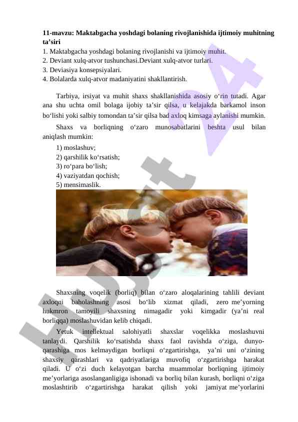 Maktabgacha yoshdagi bolaning rivojlanishida ijtimoiy muhit
