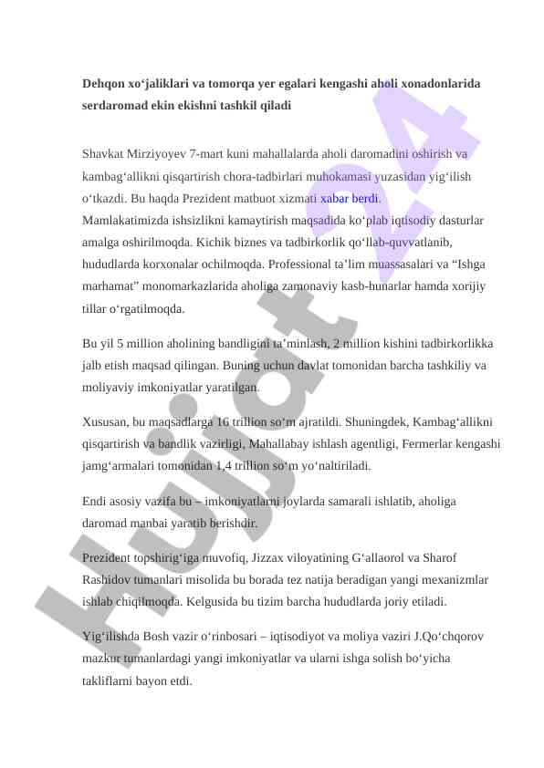 Aholi daromadini oshirish va kambag‘allikni qisqartirish