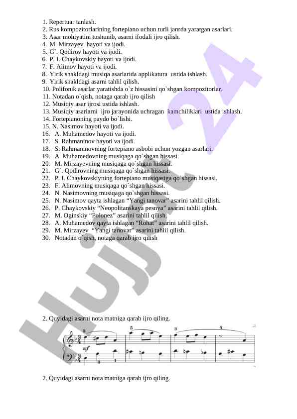 Musiqa asarlarining tahlili va ijrosi