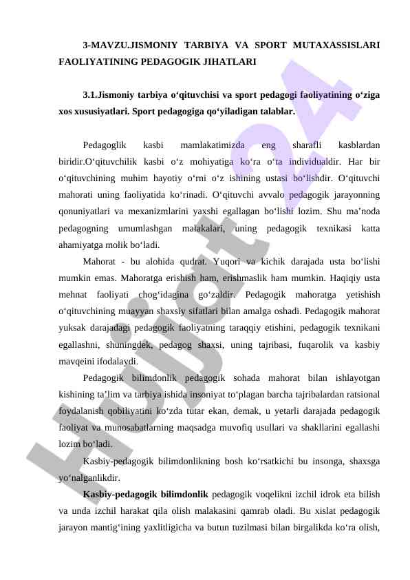 Jismoniy tarbiya va sport pedagogik faoliyati