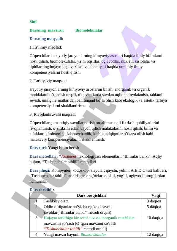 Biomolekulalar haqida ilmiy bilimlarni olish