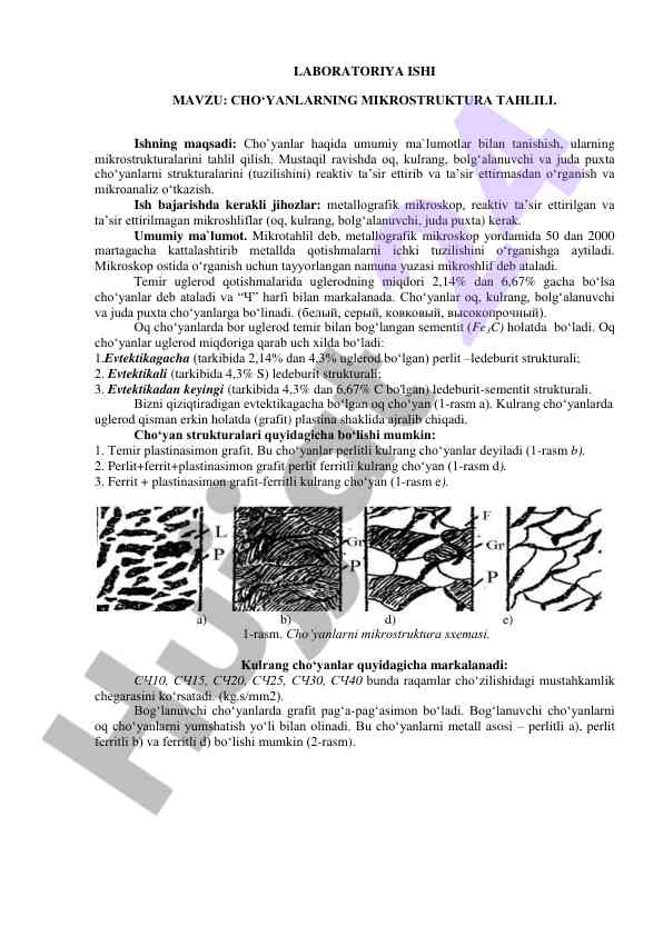 Cho‘yanlarning mikrostrukturasi tahlili tahlili