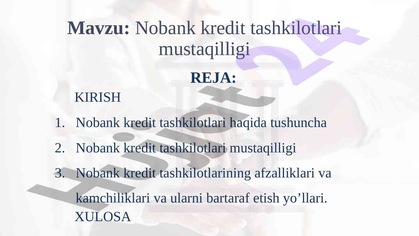 Nobank kredit tashkilotlari mustaqilligi