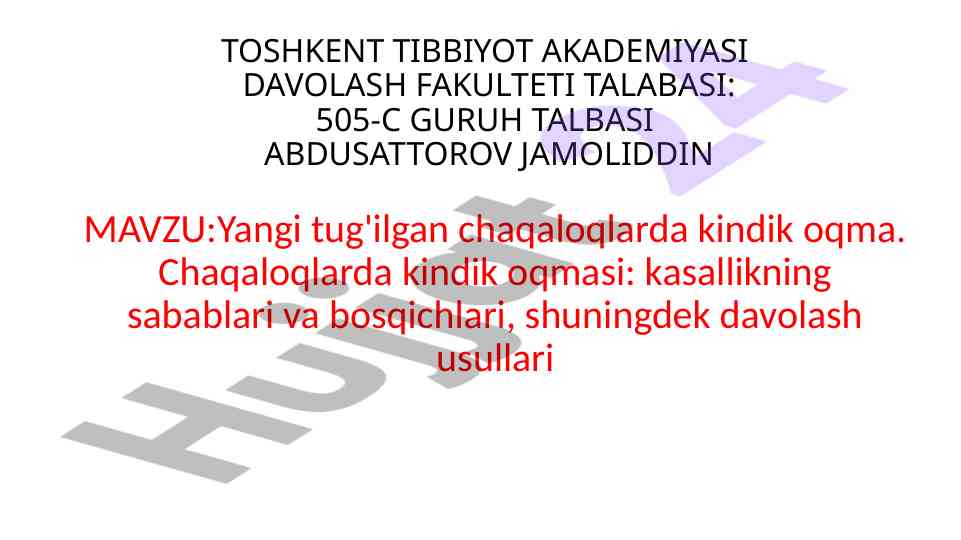 Yangi tug'ilgan chaqaloqlarda kindik oqmasi tahlili