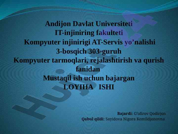 Tarmoq qurilmalarining funktsiyalari haqida loyihalar