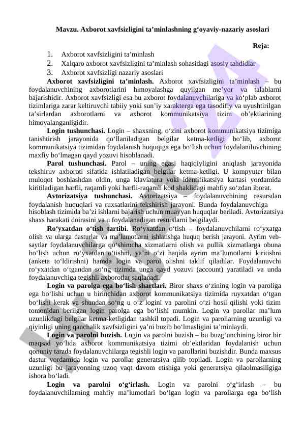 Axborot xavfsizligini ta'minlash nazariy asoslari