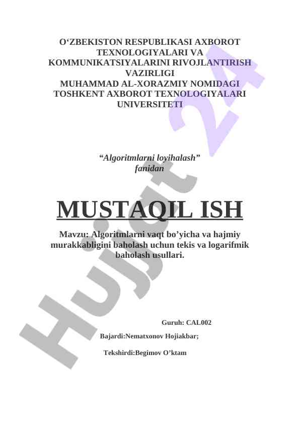 Algoritmlarni vaqt va hajmiy murakkabligini baholash