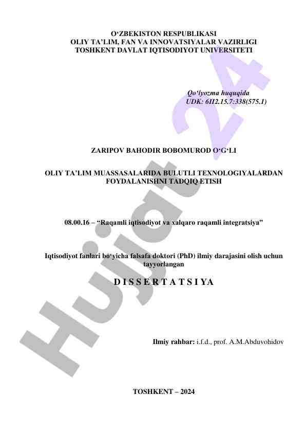 Bulutli texnologiyalar oliy ta'limda foydalanish tadqiqoti