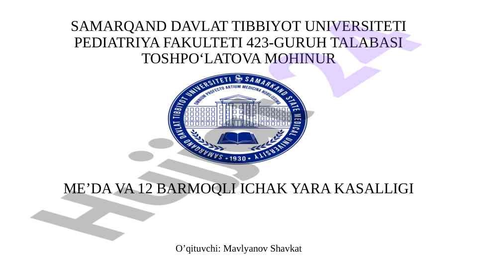 Me’da va 12 barmoqli ichak yara kasalligi tahlili
