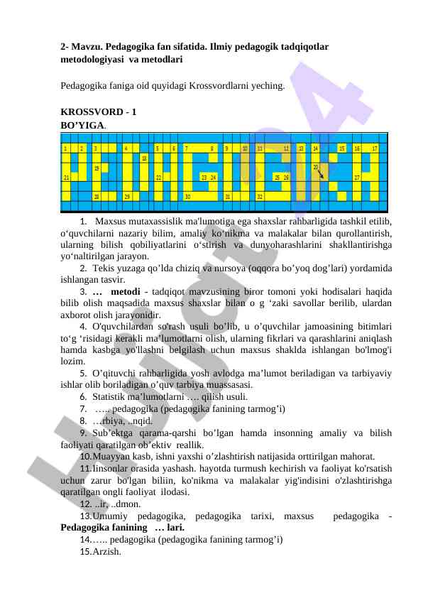 Pedagogika fan sifatida ilmiy tadqiqotlar metodologiyasi
