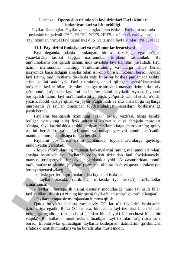 Operatsion tizimlarda fayl tizimlari va ishonchliligi