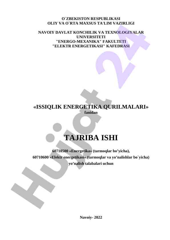 Issiqlik energetika qurilmalari laboratoriya ishlari