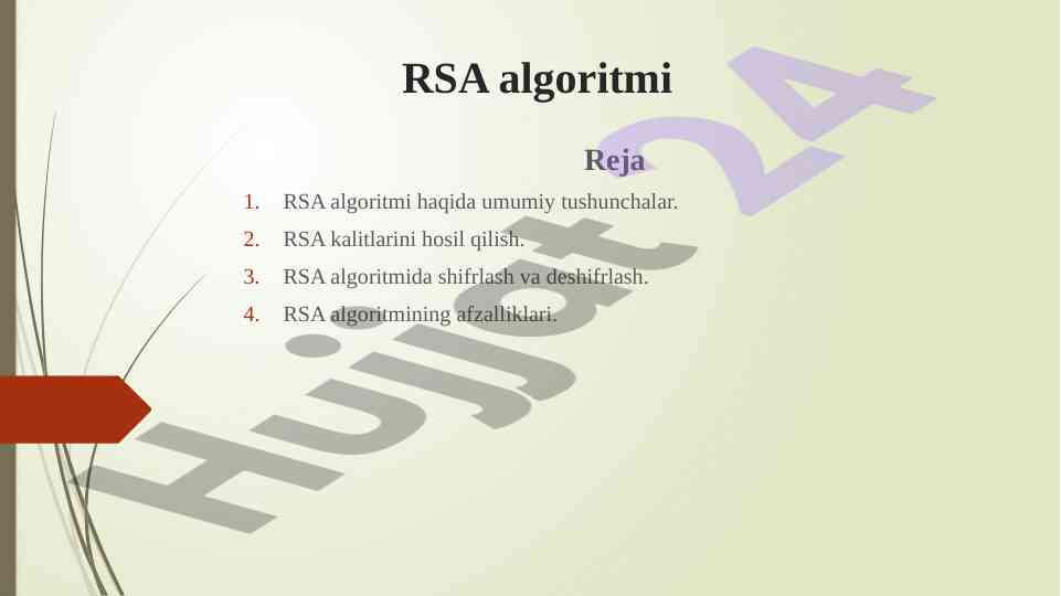 Rsa algoritmi umumiy tushunchalar