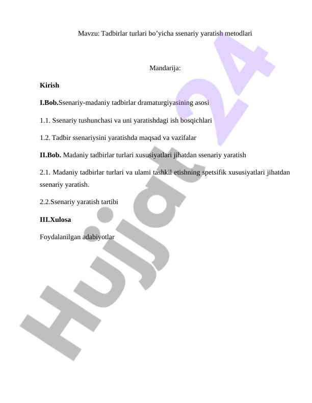Tadbirlar turlari bo’yicha ssenariy yaratish usullari