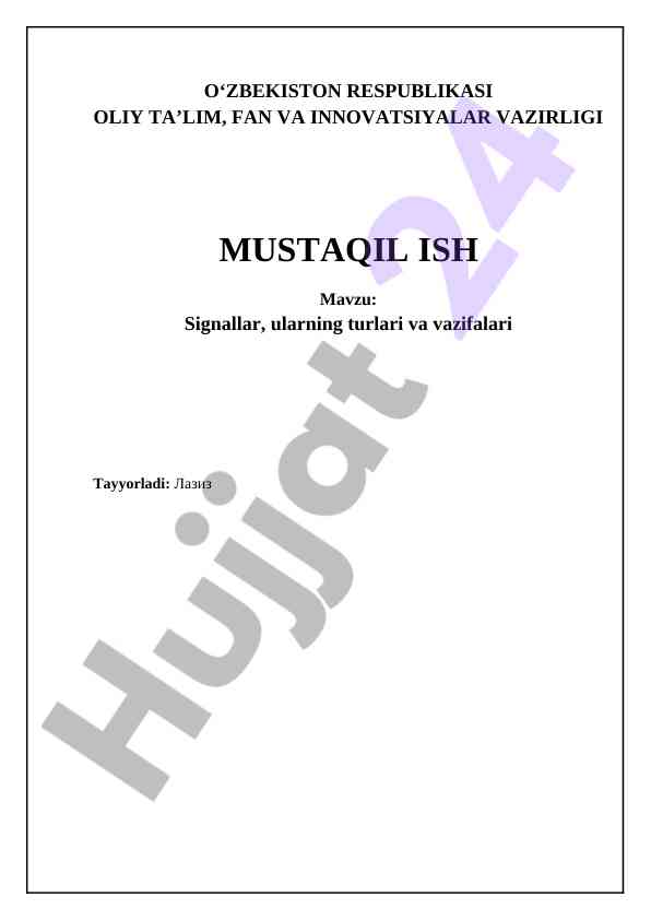 Signallar turlari va vazifalari