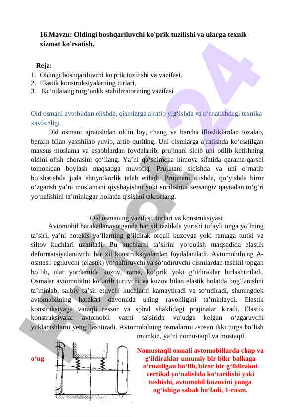 Oldingi boshqariluvchi ko'prik tuzilishi va texnik xizmat