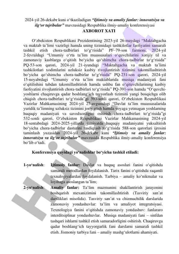 Ijtimoiy va amaliy fanlar: innovatsiya va ilgʻor tajribalar