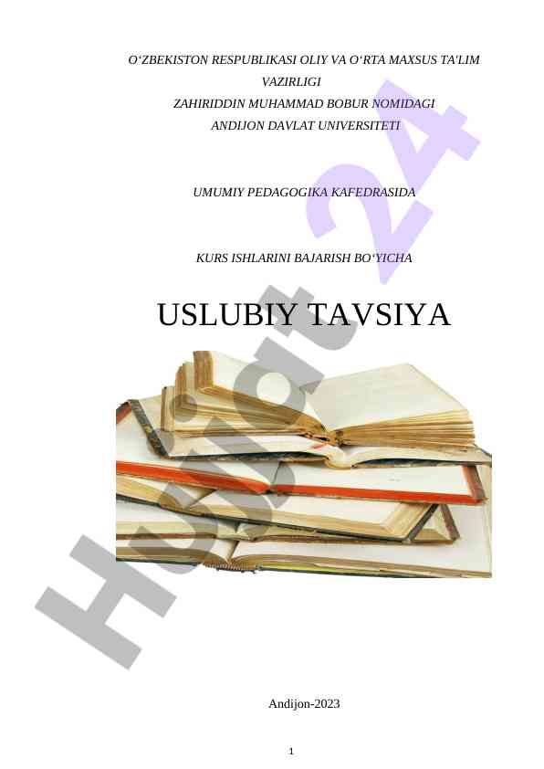 Kurs ishlarini bajarish bo‘yicha usuliy tavsiya