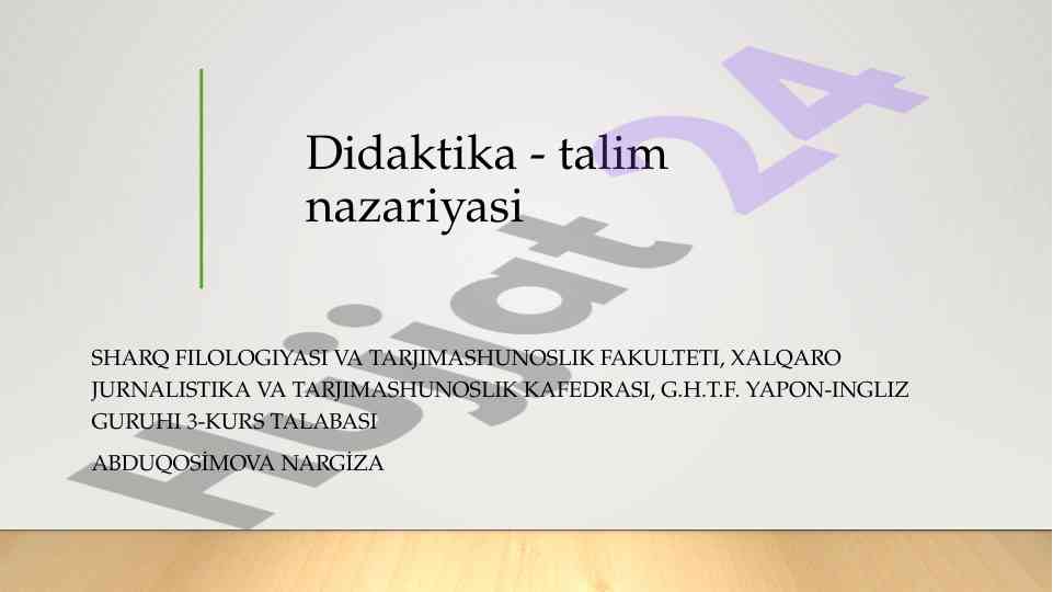 Didaktika talim nazariyasi va tarjimashunoslik