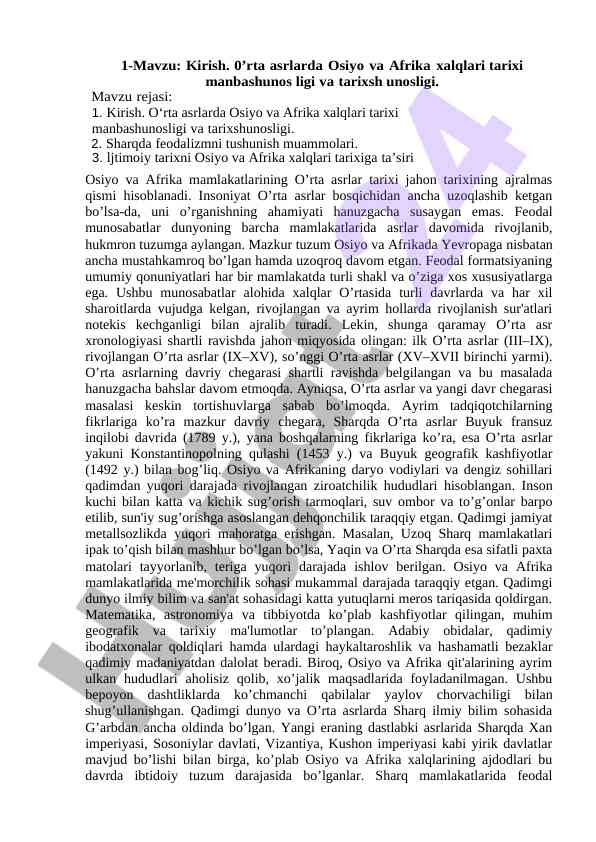 O'rta asrlarda osiyo va afrika xalqlari tarixi