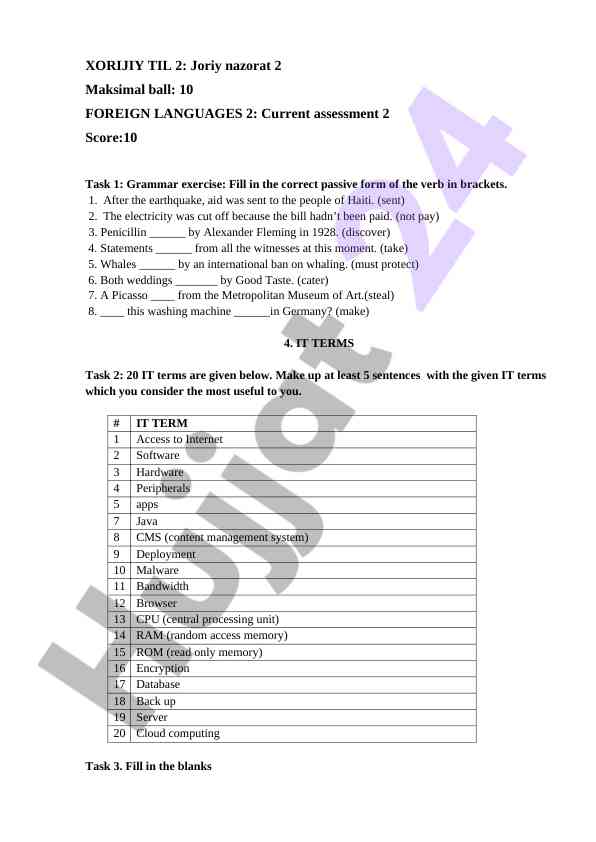 Foreign languages current assessment grammar exercises